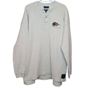 Vintage Henley Cream Yosemite Embroidered Hiking Crew Neck Top Mens XL